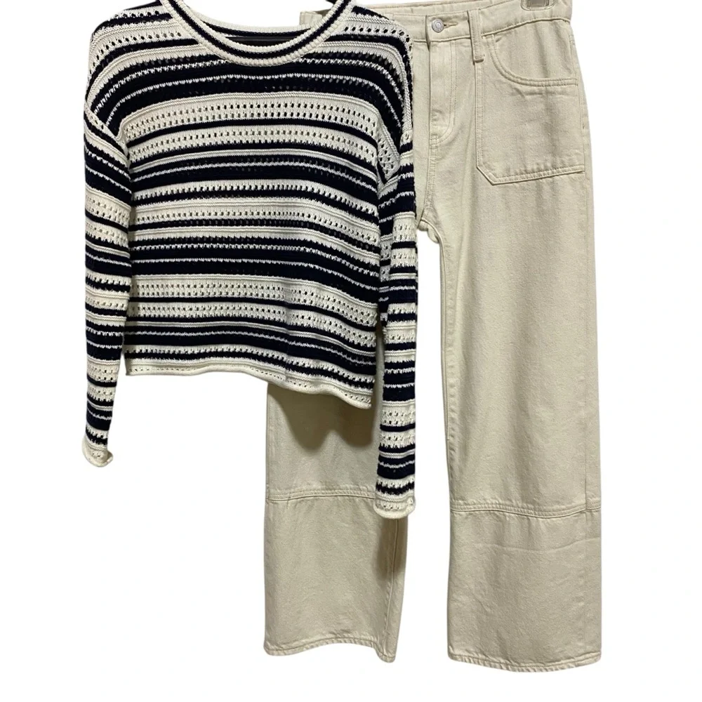 Old Navy Girls Sweater Jeans Set Navy and Cream Size 14 Wide-Leg